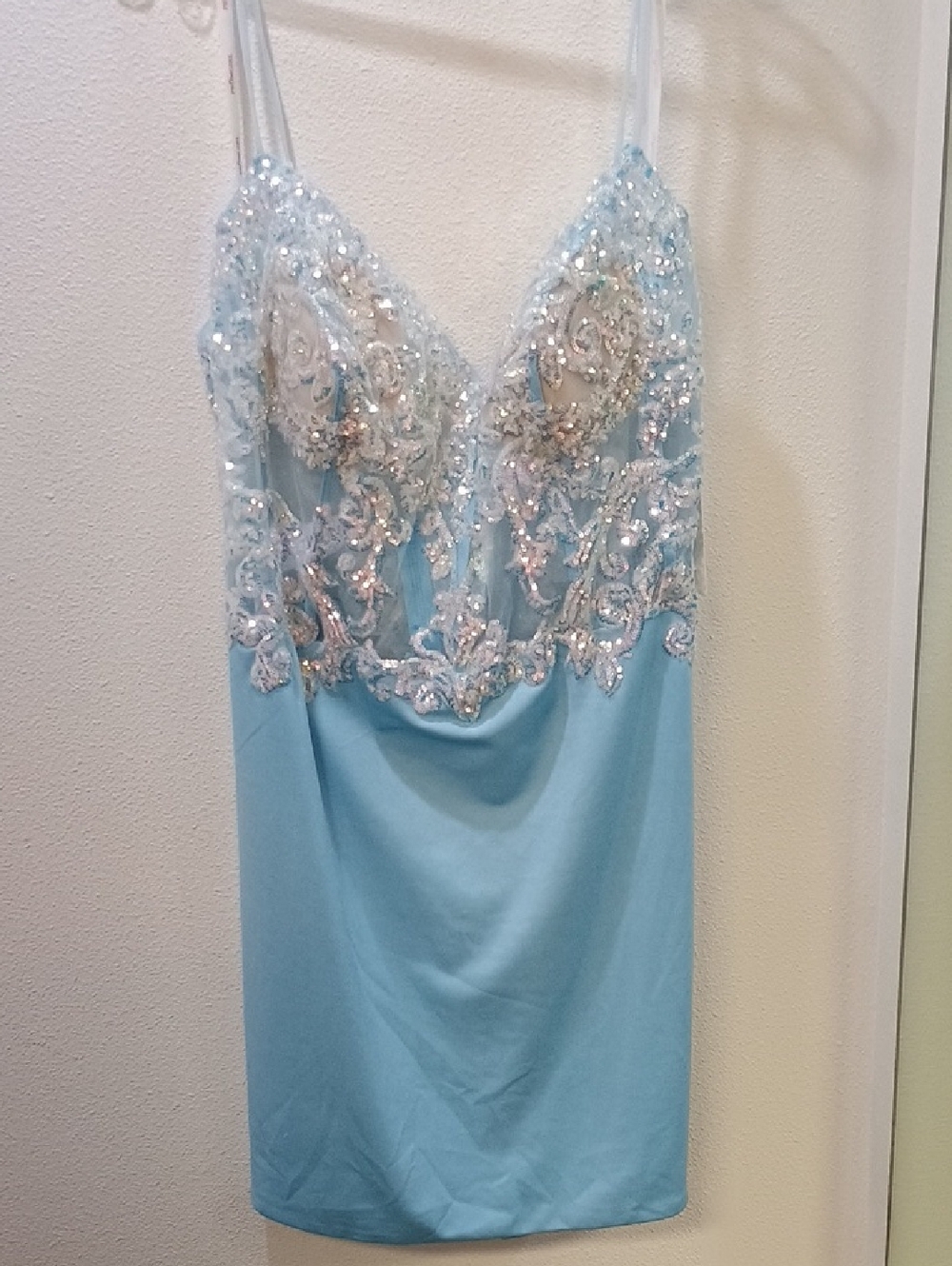 Embellished Light Blue Mini Dress